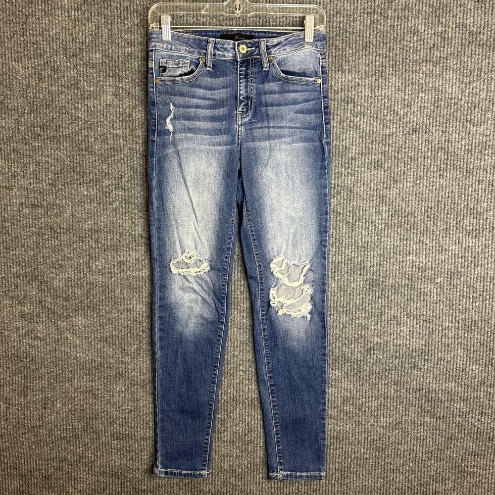 Kancan Womens Stretch Skinny Jeans Size 27 Blue Medium Wash Distressed Denim